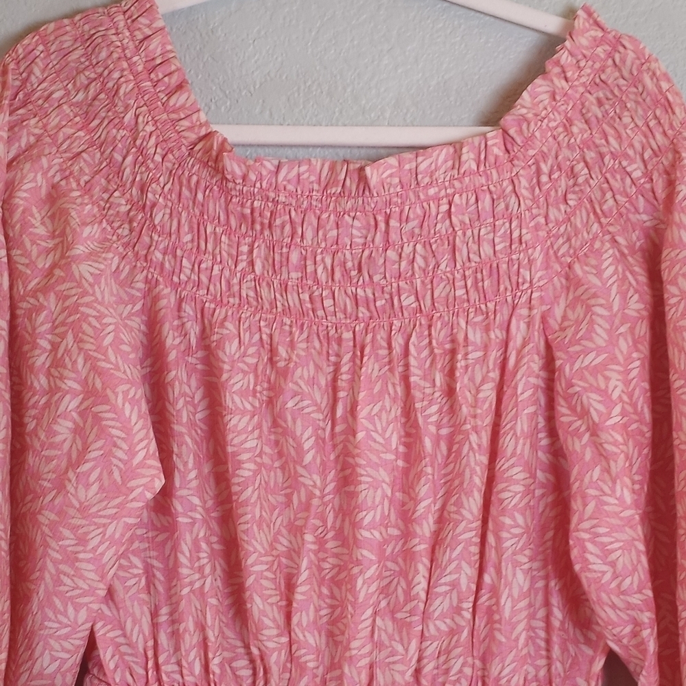 H&M Floral Smocked Off The Shoulder Cottagecore Festival Bohemian Pink Dress M - Picture 4 of 7
